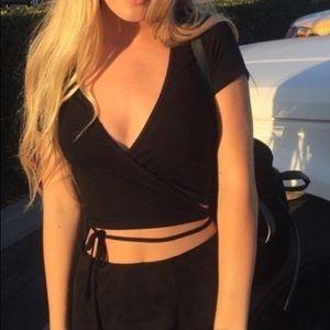 Brandy Melville Chandler black wrap top